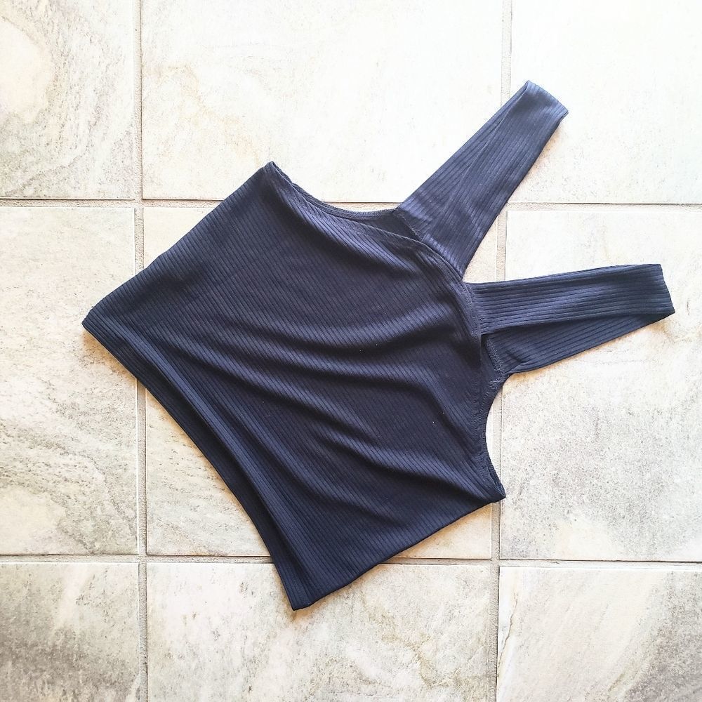 Valija Navy Ribbed Crop Tank Large